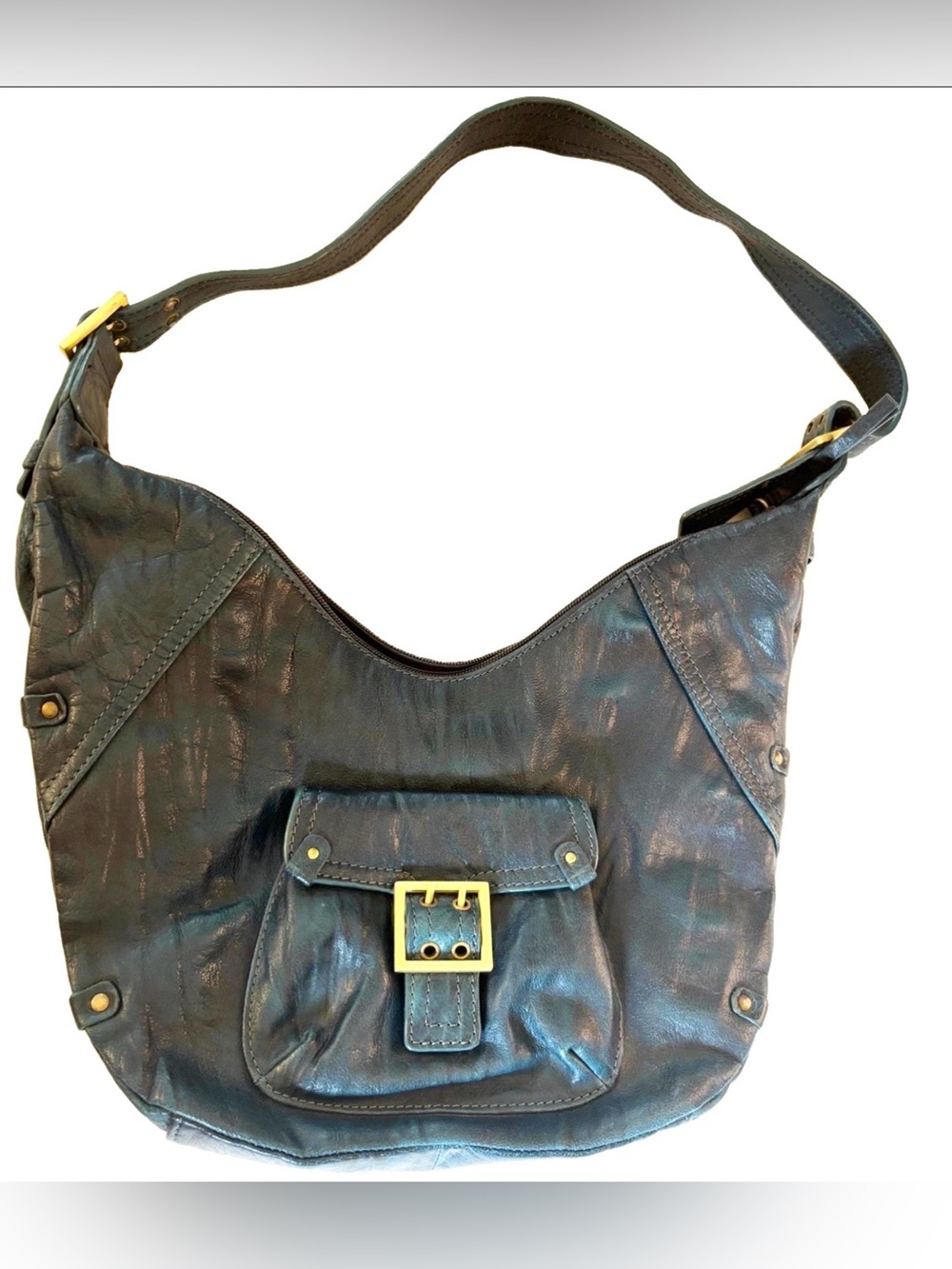 Stone Mountain Accessories Teal Leather Hobo with Gold Buckle